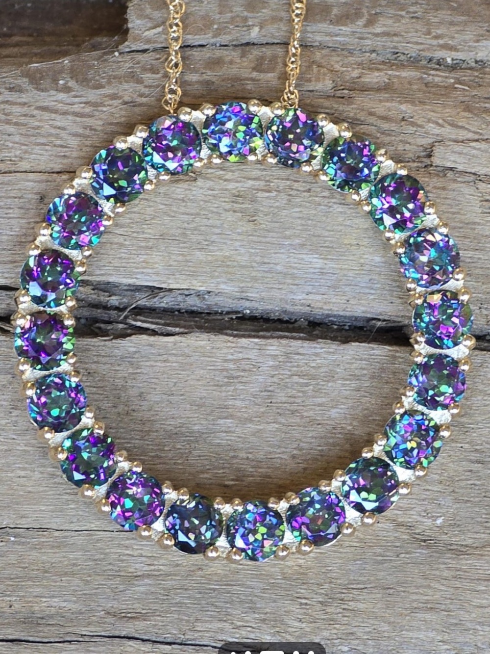 Mystic Topaz Circle Pendant Necklace – 10kYellow Gold - Vintage